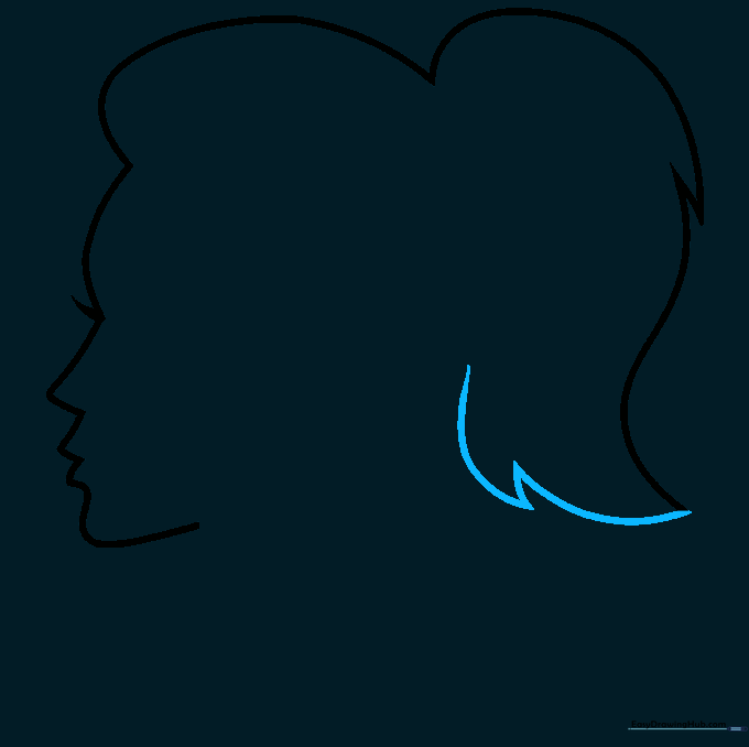Adding jagged, textured lines to the end of the ponytail.