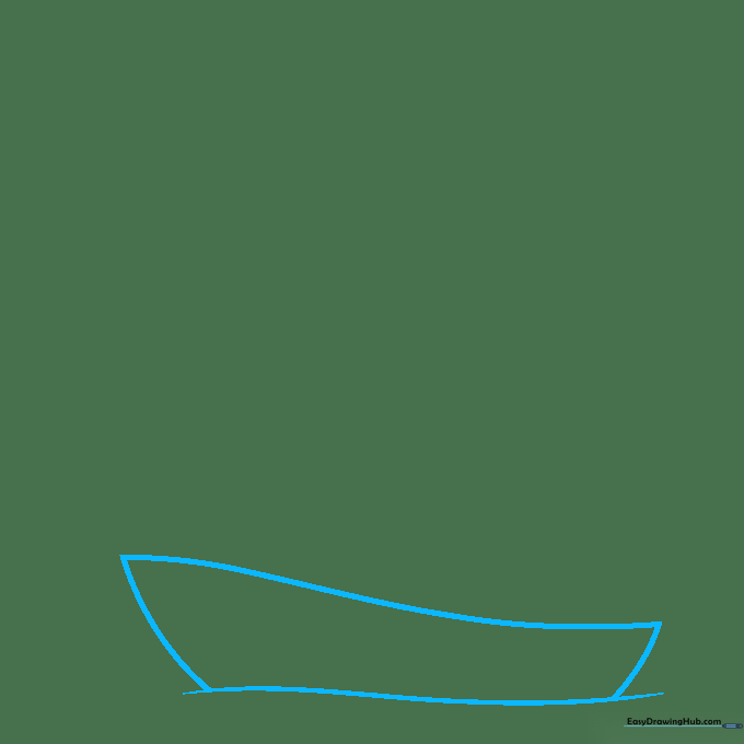 A simple curved line representing water with a U-shaped boat hull sitting on top.