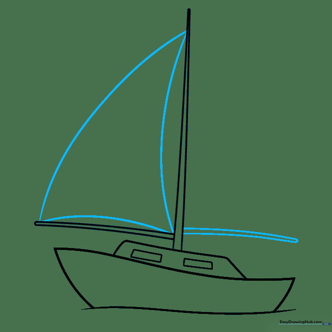 A large triangular sail attached to the front of the mast.