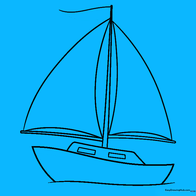 Detailed flag and hull lines added to the boat drawing.