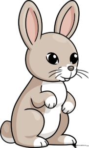 Colorful, finished drawing of a simple bunny, perfect for kids to replicate.