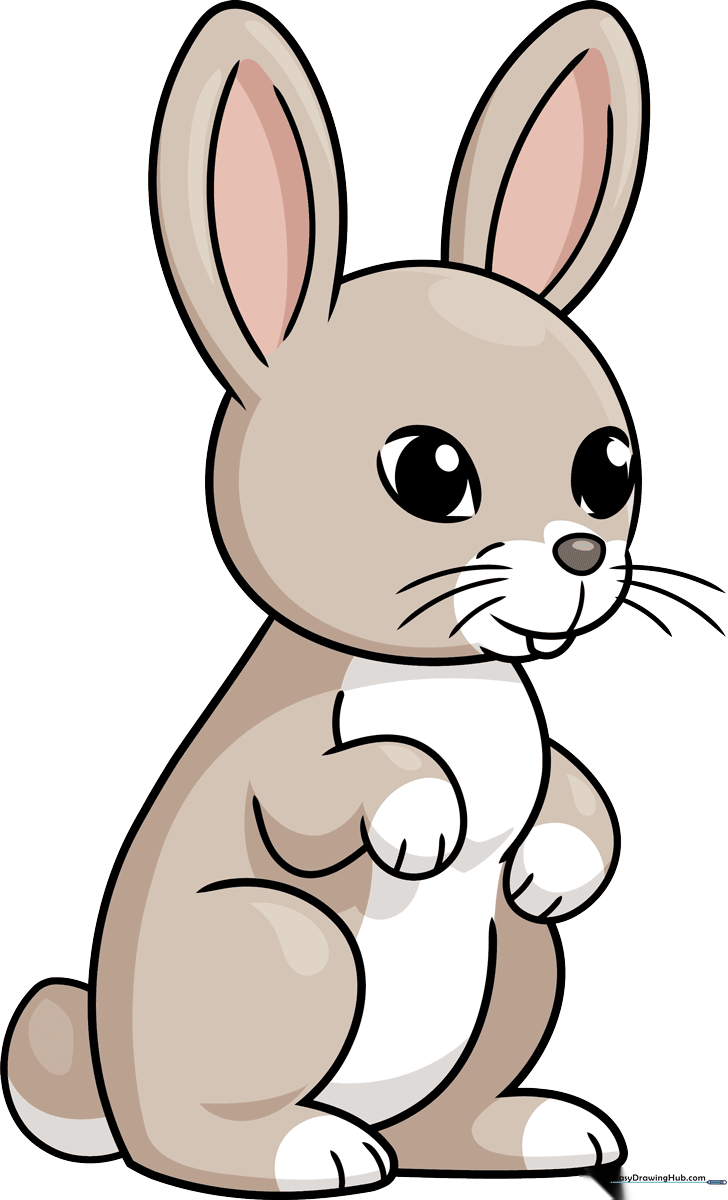 Colorful, finished drawing of a simple bunny, perfect for kids to replicate.