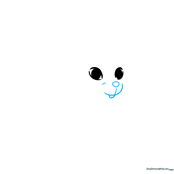 Drawing the bunny's nose and single front tooth below the eyes.
