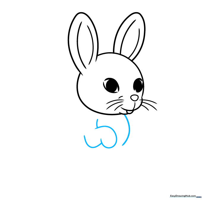 Sketching the bunny's chest and one raised front paw.