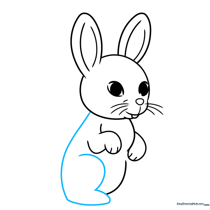 Drawing the bunny's back and the large rear leg.