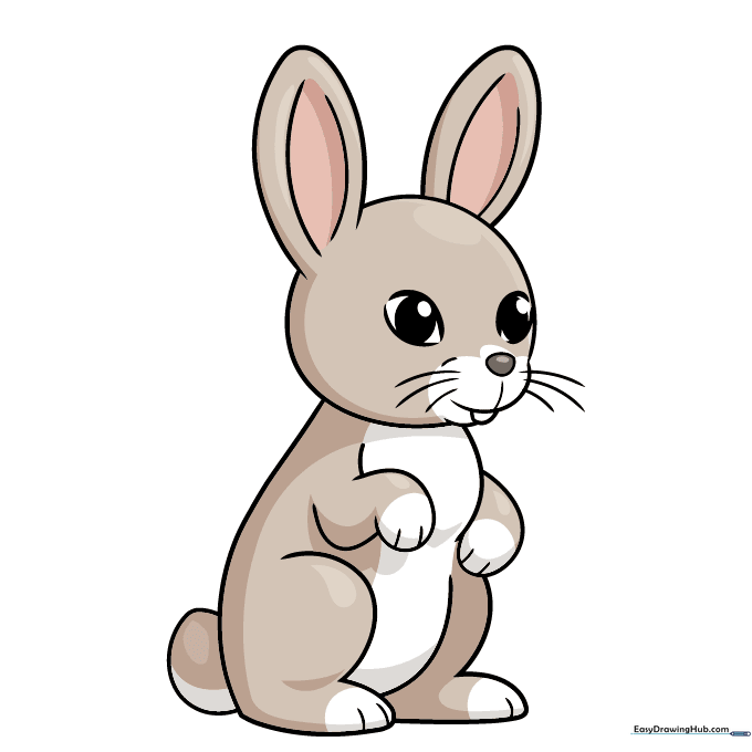 A fully colored, cute cartoon bunny drawing.