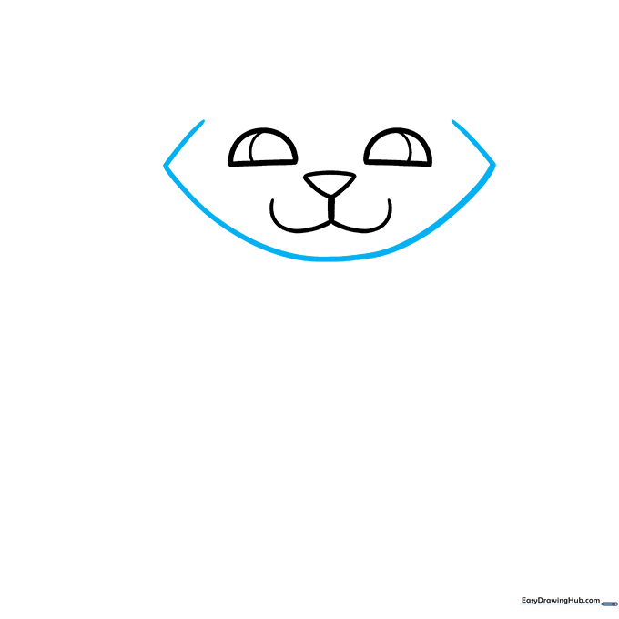 The cat's head outline taking shape with a lemon-like contour.