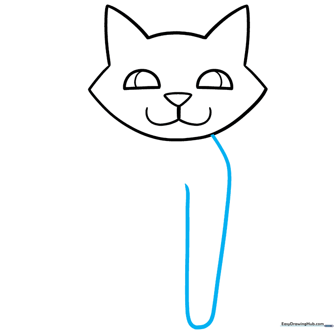The cat's first front leg being drawn with a single curved line.