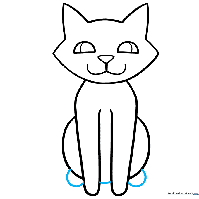 Adding small paw details to the base of the cat's legs.