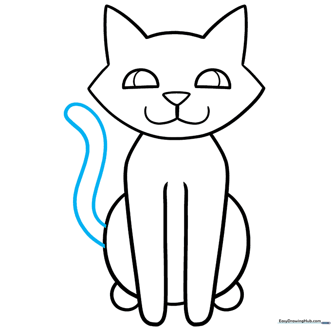A long, curved tail added to the back of the cat's body.