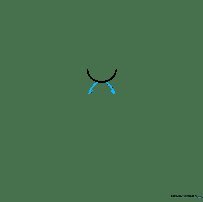 Two curved lines extending from the head to begin the butterfly's thorax structure.