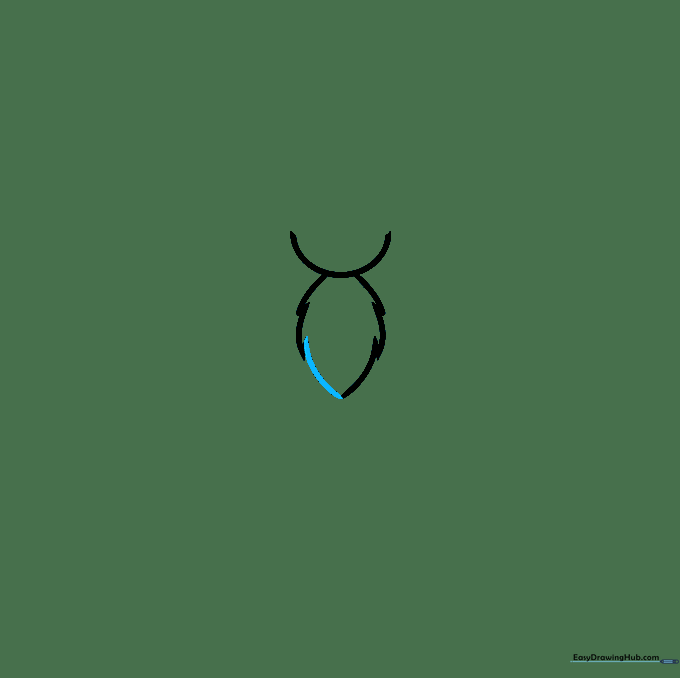 Completing the symmetrical shape of the butterfly's thorax with a second curved line.