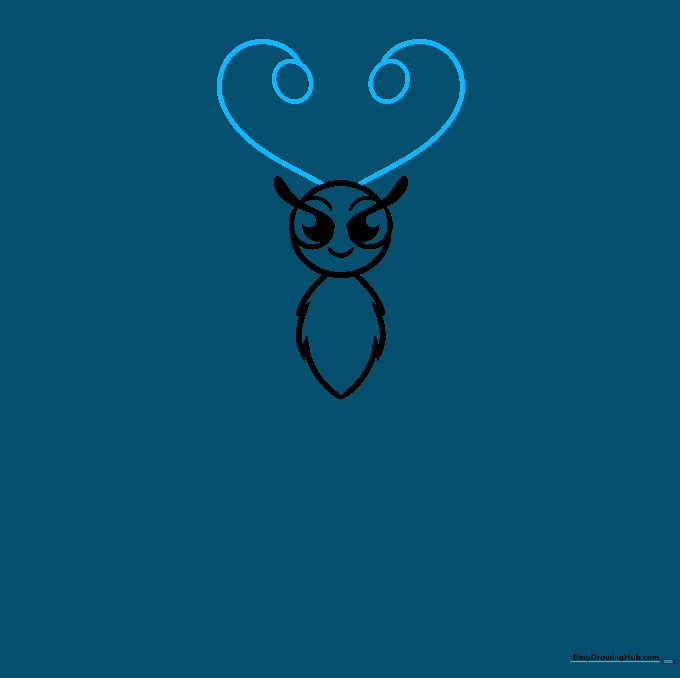 Two long, curly antennae with oval tips extending from the butterfly's head.