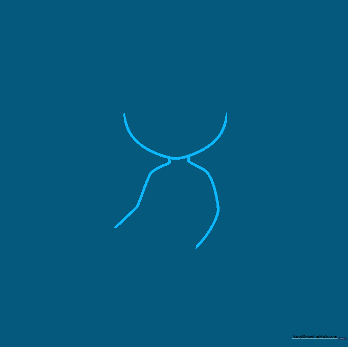 Drawing the upper torso and shoulders of a cartoon mermaid using light guide lines.