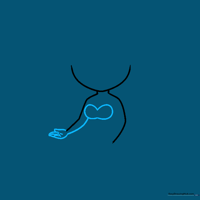 Adding arms and simple hand shapes to the mermaid's torso.