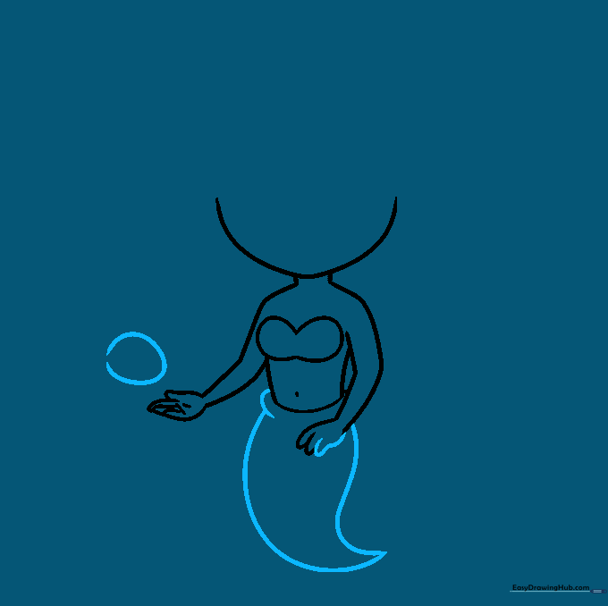 Drawing the long, flowing tail of the mermaid.
