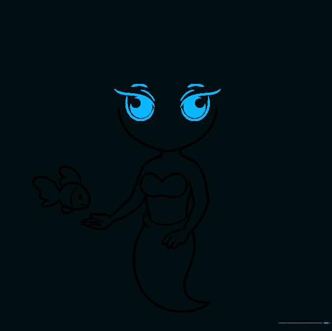 Detailing the mermaid's large, expressive cartoon eyes.