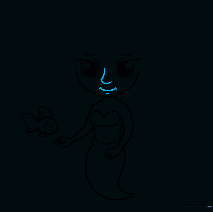 Adding the nose and a smiling mouth to the mermaid's face.