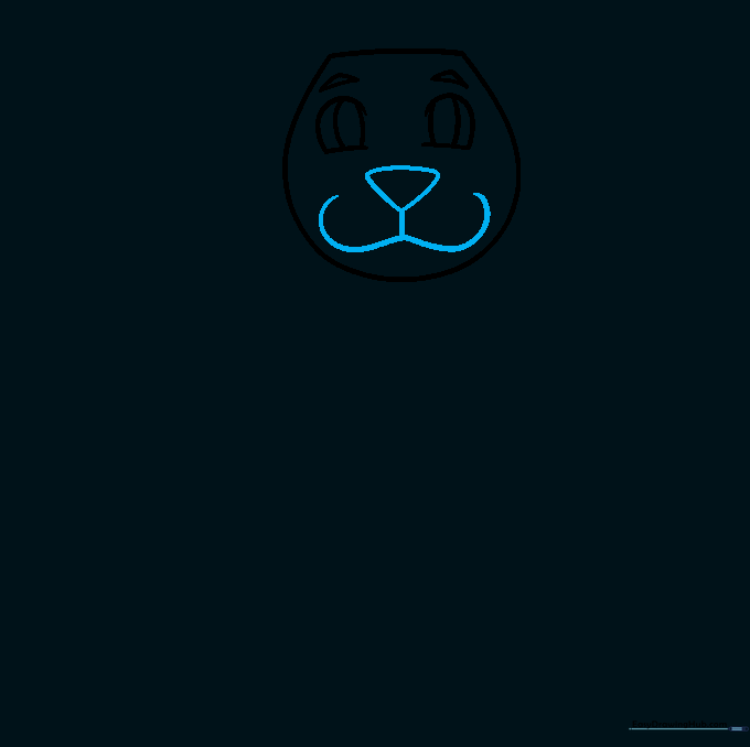 Drawing the dog's nose as an inverted triangle and the mouth as a rounded 'W'.