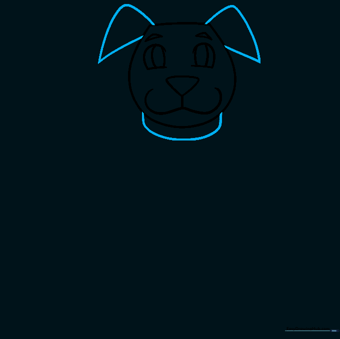Adding two ears to the sides of the dog's head and a collar line below.