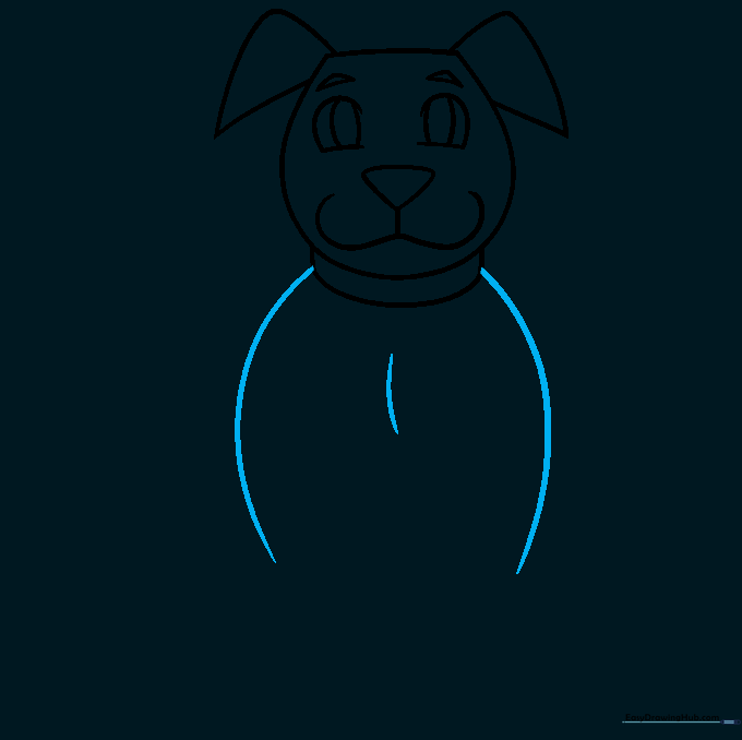 Outlining the dog's torso with two long curved lines.