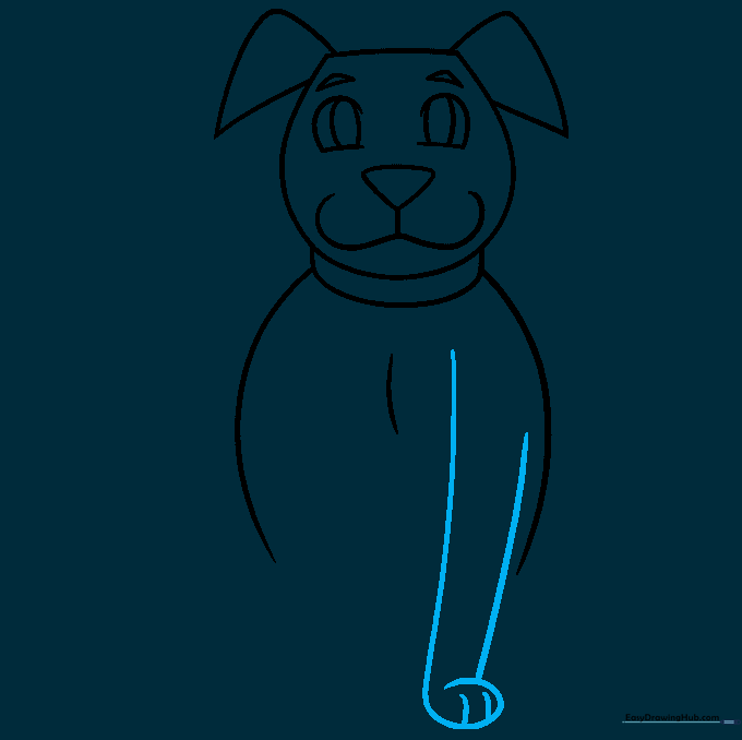 Drawing the first front leg with a paw and toe details.