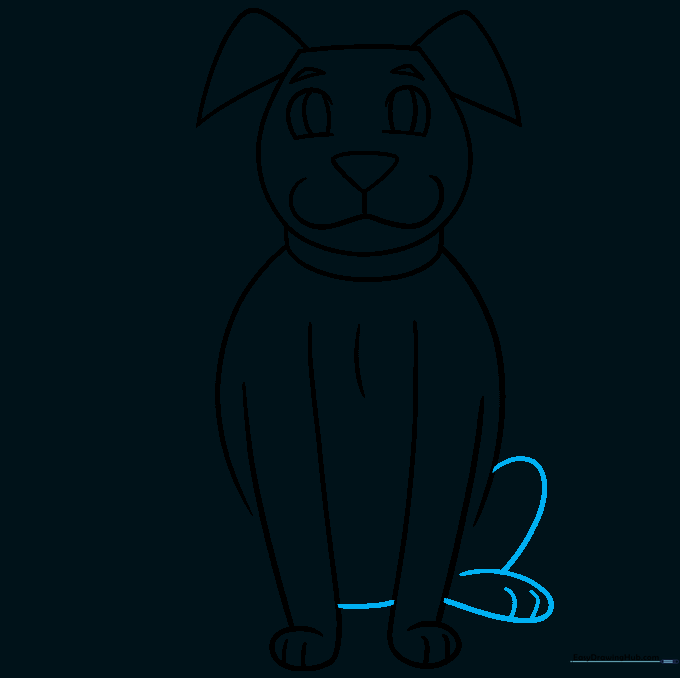 Drawing the rear leg and adding depth to the dog's sitting posture.