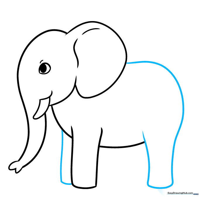 Adding the back, rump, and rear leg to the elephant drawing.