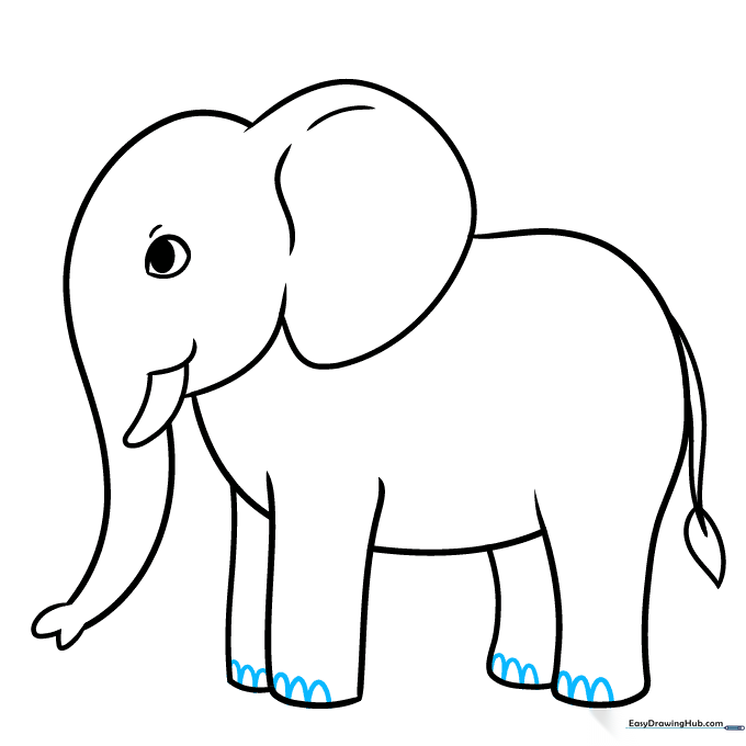Adding small U-shaped toenails to the elephant's feet.