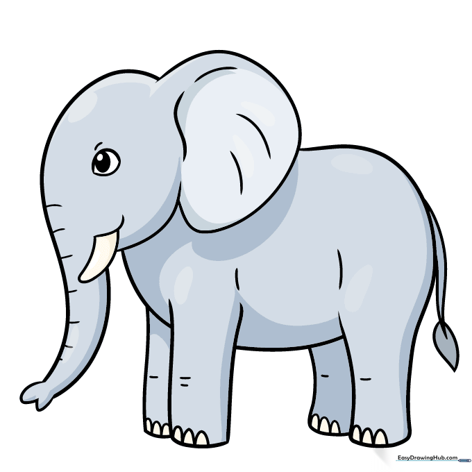 A fully colored, friendly cartoon elephant.