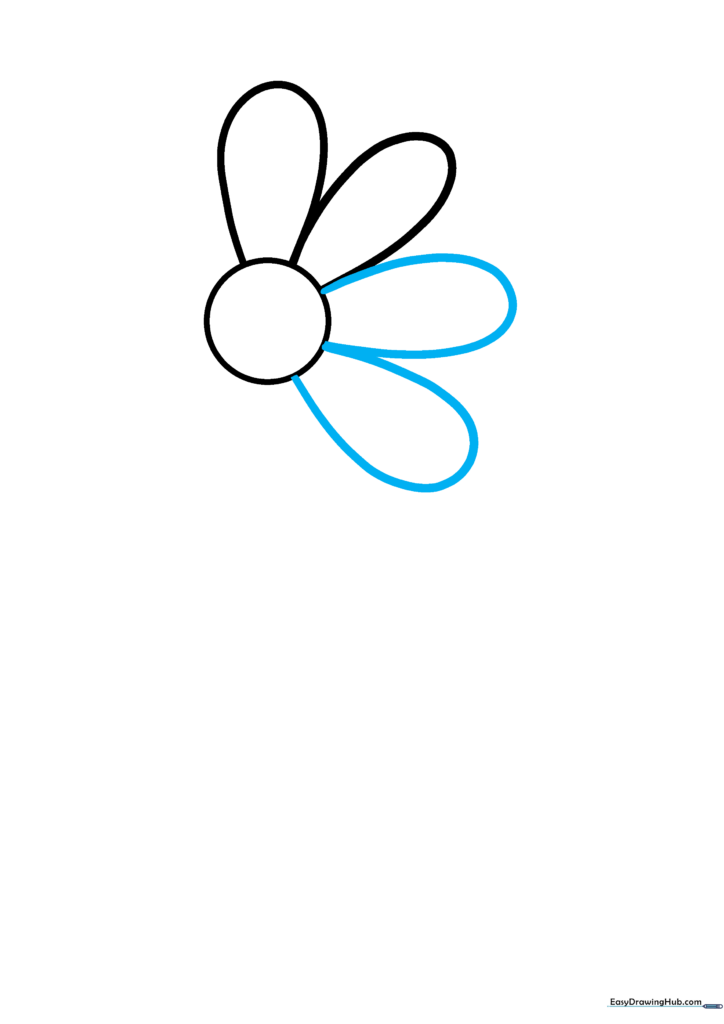 Four U-shaped petals surrounding the central circle.
