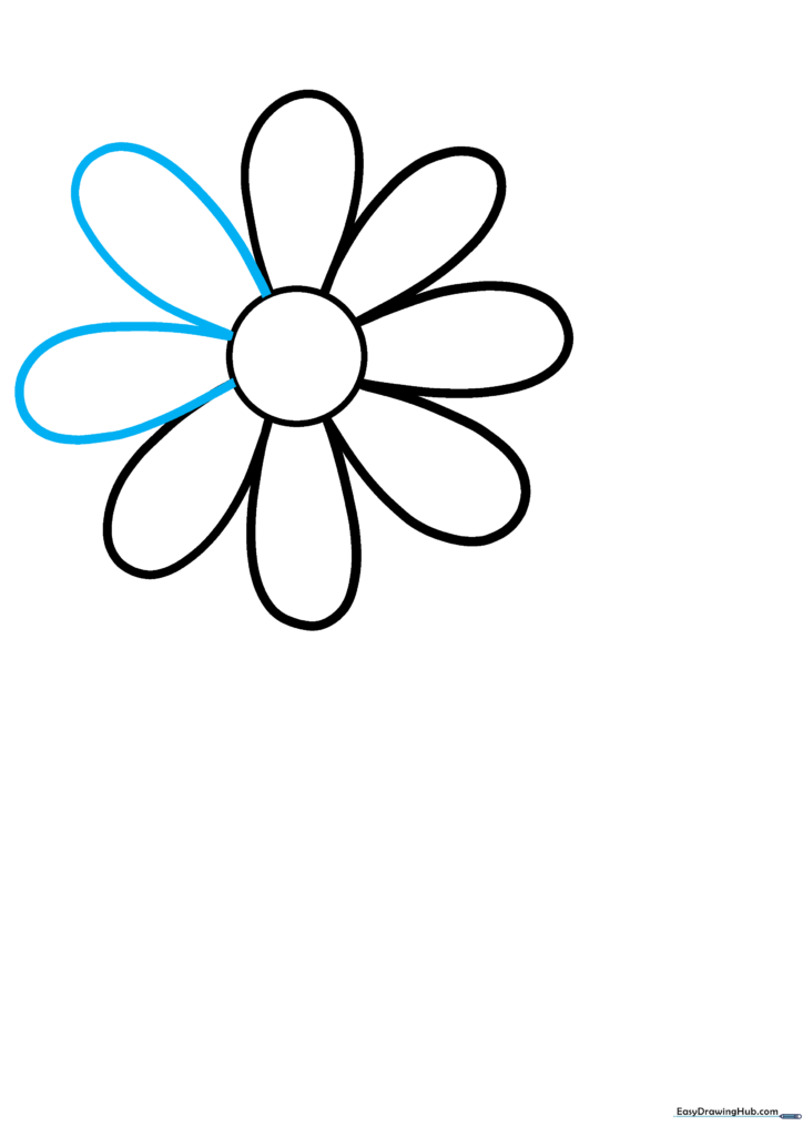 A complete flower head with eight petals surrounding the center.