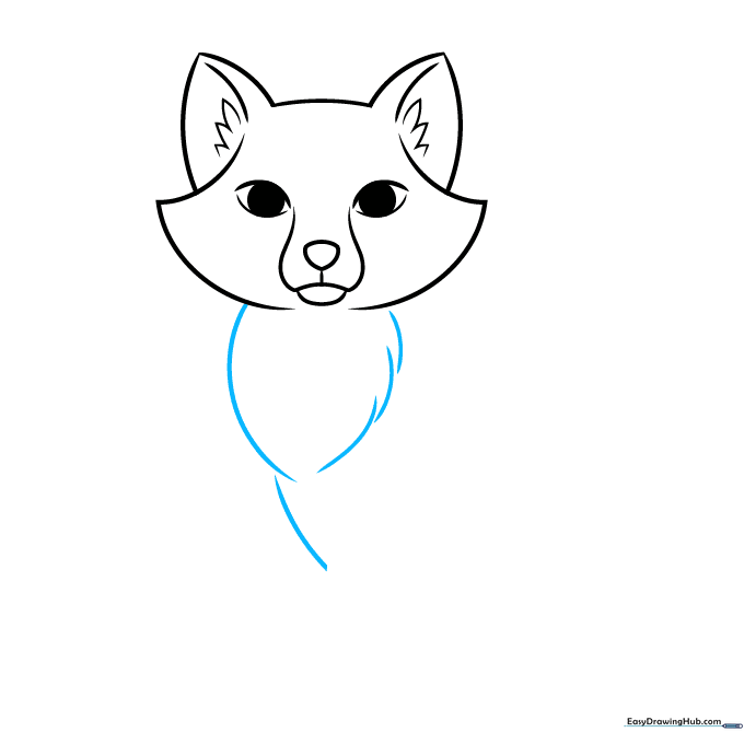 Drawing the chest area of the fox using two long, graceful curved lines.