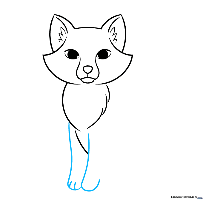 Adding front legs and paws to the fox body with simple toe details.