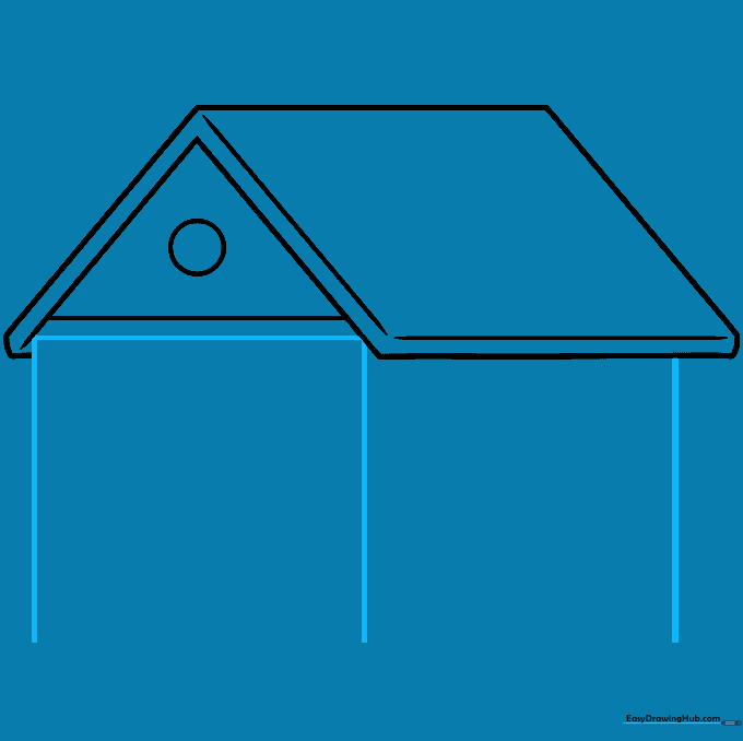 Adding vertical lines to create the walls of the house.