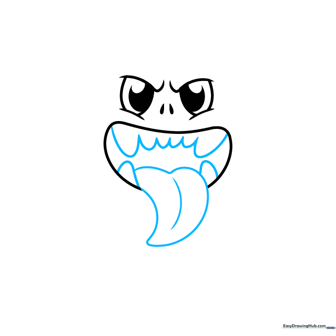 Adding rounded teeth and a heart-shaped tongue inside the monster's mouth.