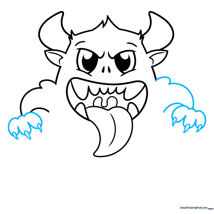 Drawing fingers and sharp claws on the monster's hands.