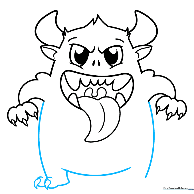 Drawing the main body and feet of the monster.