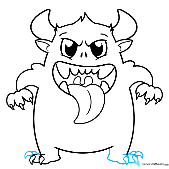 Adding the final toes to the monster's feet.