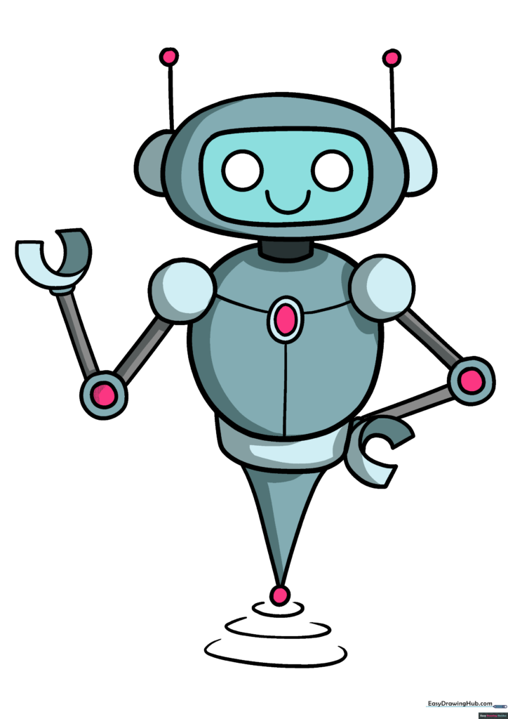 A fully colored, friendly-looking robot drawing.
