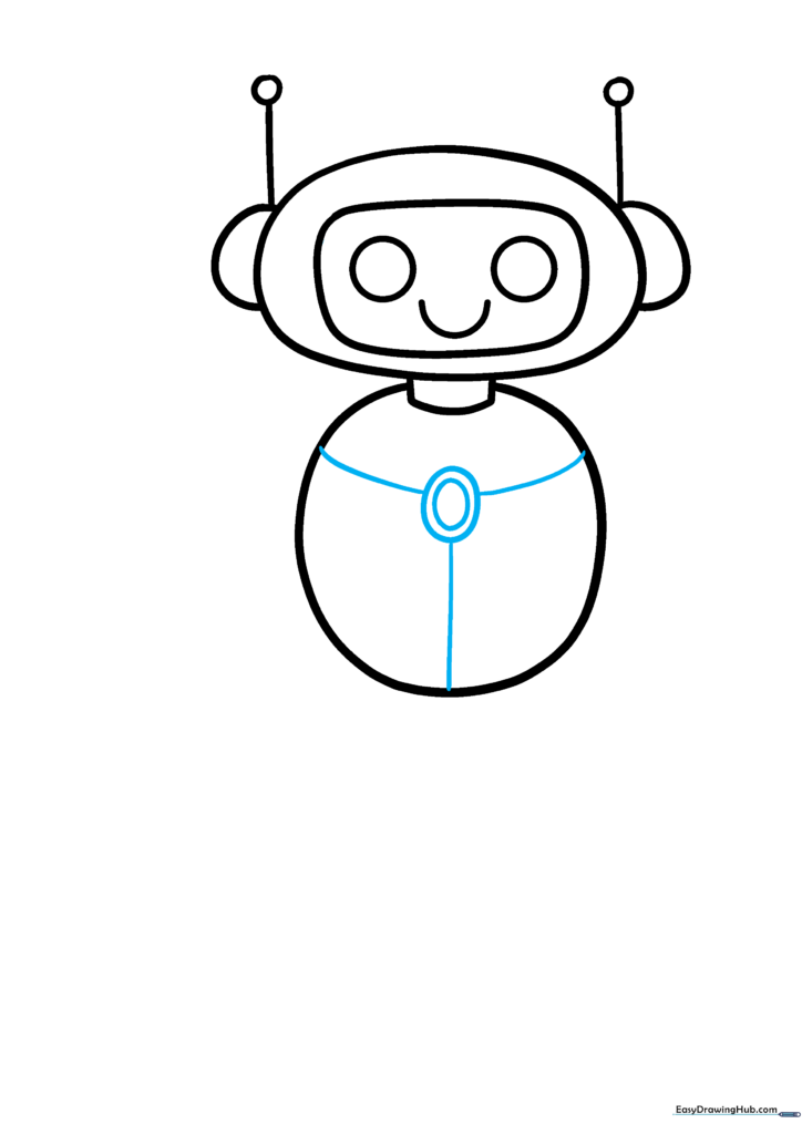Robot torso featuring an internal oval design and Y-shaped decorative lines.