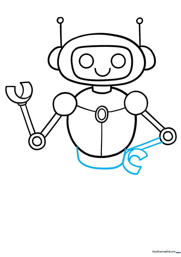 Robot with one hand on its hip and torso details refined.
