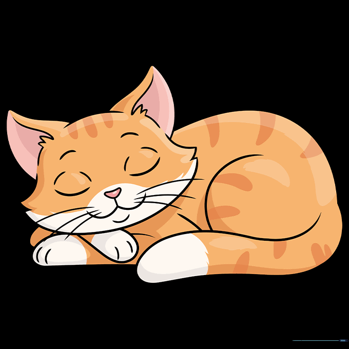 A fully colored, cute sleeping cat with orange fur and white paws.