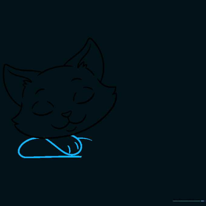 Drawing the cat's body and tucked paws.