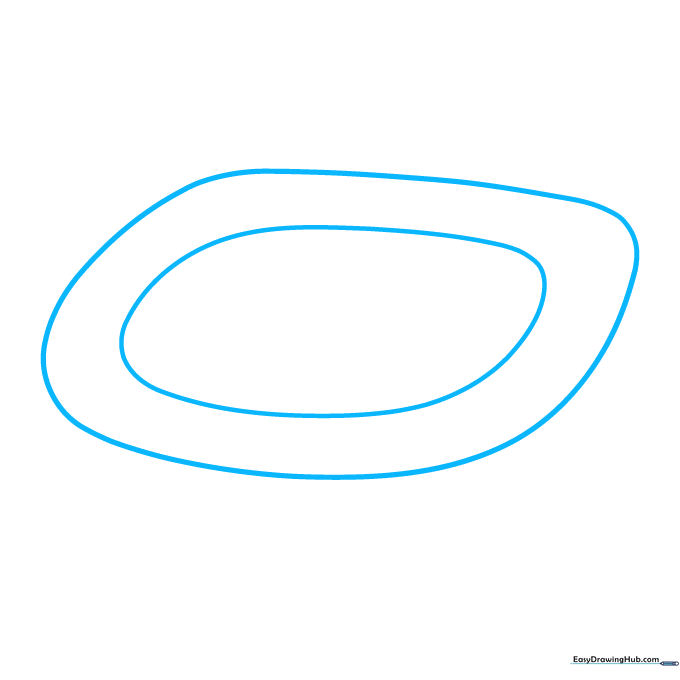 Pencil sketch showing two concentric rounded rectangles forming the rim of a sink basin.