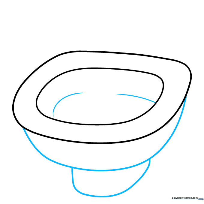 Drawing the deep basin of the sink with curved lines indicating water level.