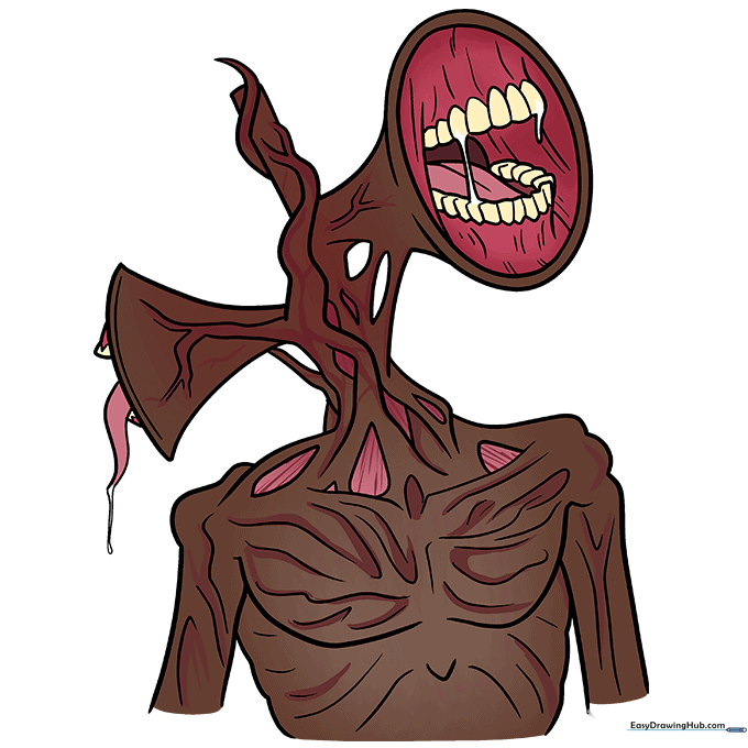 Finished, colored Siren Head illustration using maroon and pink tones.