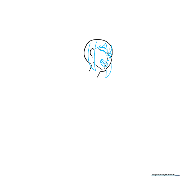 Detailed facial features including eyes, nose, and mouth drawn on the anime girl's face.