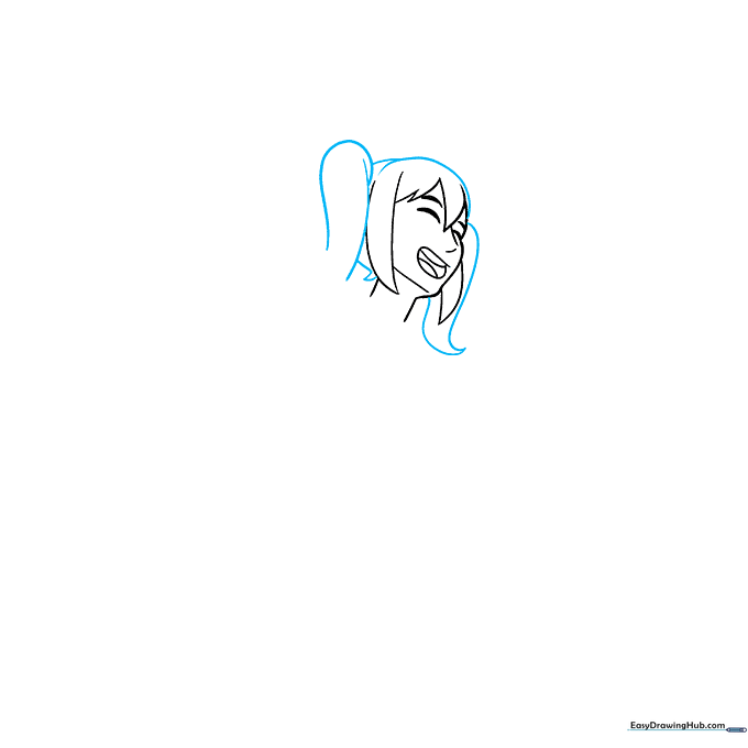 Anime girl sketch showing the addition of pigtail-style hair.