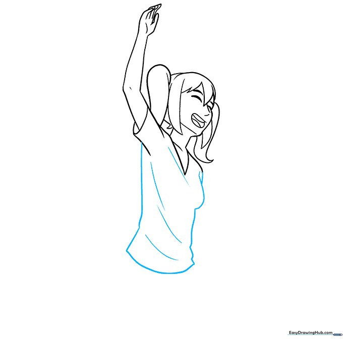 Torso sketch of the anime girl with added fabric texture lines.